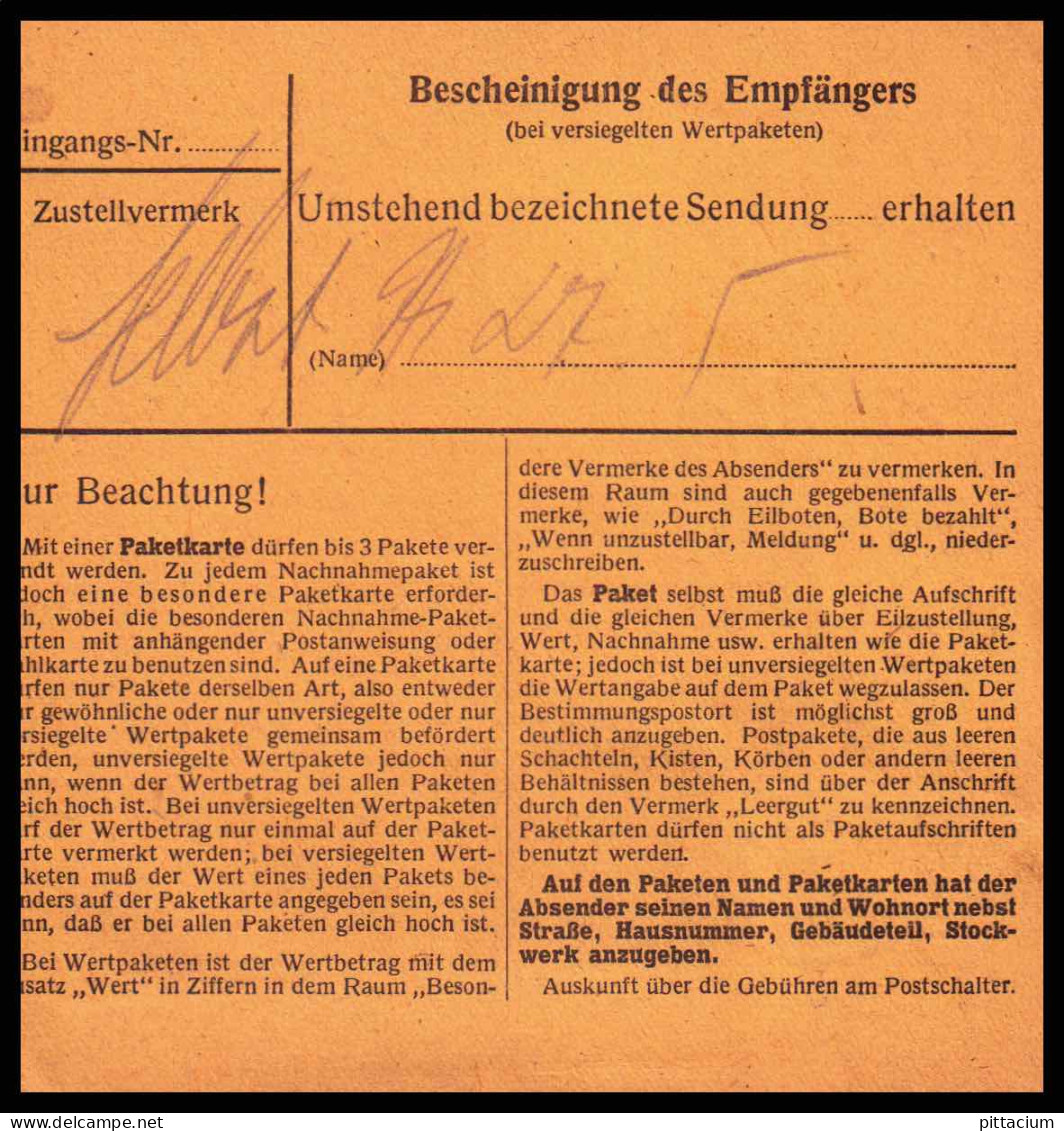 Luxemburg 1943: Paketkarte  | Besatzung, Absenderpostamt, Beutelstück | Luxemburg;Luxembourg, Differdingen;Differdange - 1940-1944 Occupation Allemande