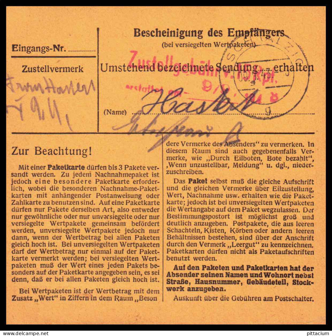 Luxemburg 1943: Paketkarte  | Besatzung, Absenderpostamt, Bezirksämter | Luxemburg;Luxembourg, Esch An Der Alzette;Esch- - 1940-1944 Ocupación Alemana