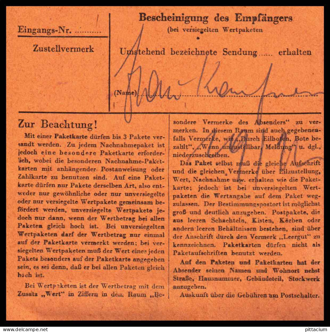 Luxemburg 1944: Paketkarte  | Besatzung, Bezirksämter, Moselland | Klerf, Kiischpelt, Luxemburg;Luxembourg - 1940-1944 German Occupation