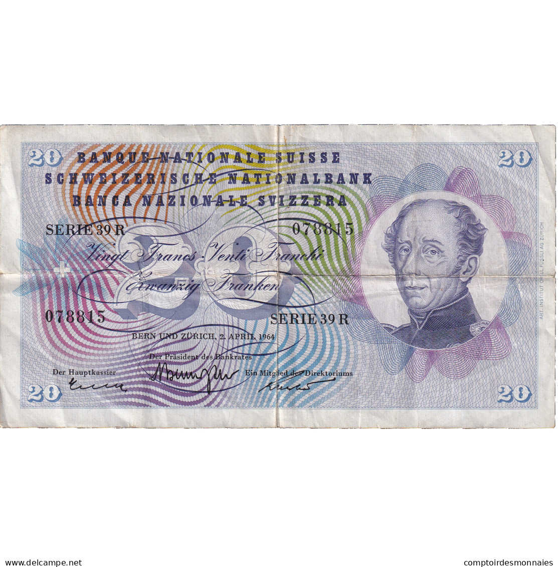 Billet, Suisse, 20 Franken, 1964, 1964-04-02, KM:46k, TB+ - Suisse