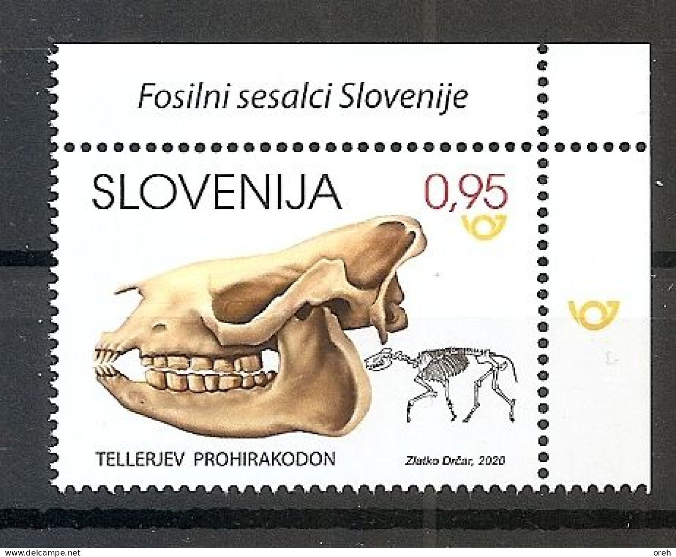 SLOVENIA 2020,,FOSSIL MAMMALAS IN SLOVENIA,PROHYRACODON TELLERI,MNH - Fossielen
