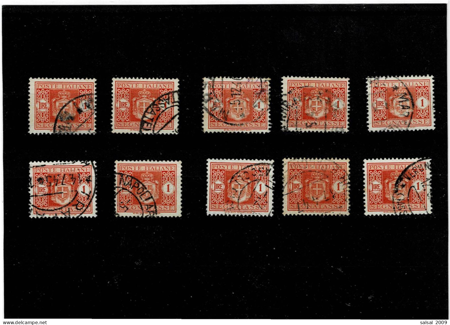 ITALIA ,LUOGOTENENZA ,"Segnatasse" ,senza Fasci E Senza Filigrana ,1L.arancio ,10 Pezzi Usati ,qualita Ottima - Postage Due