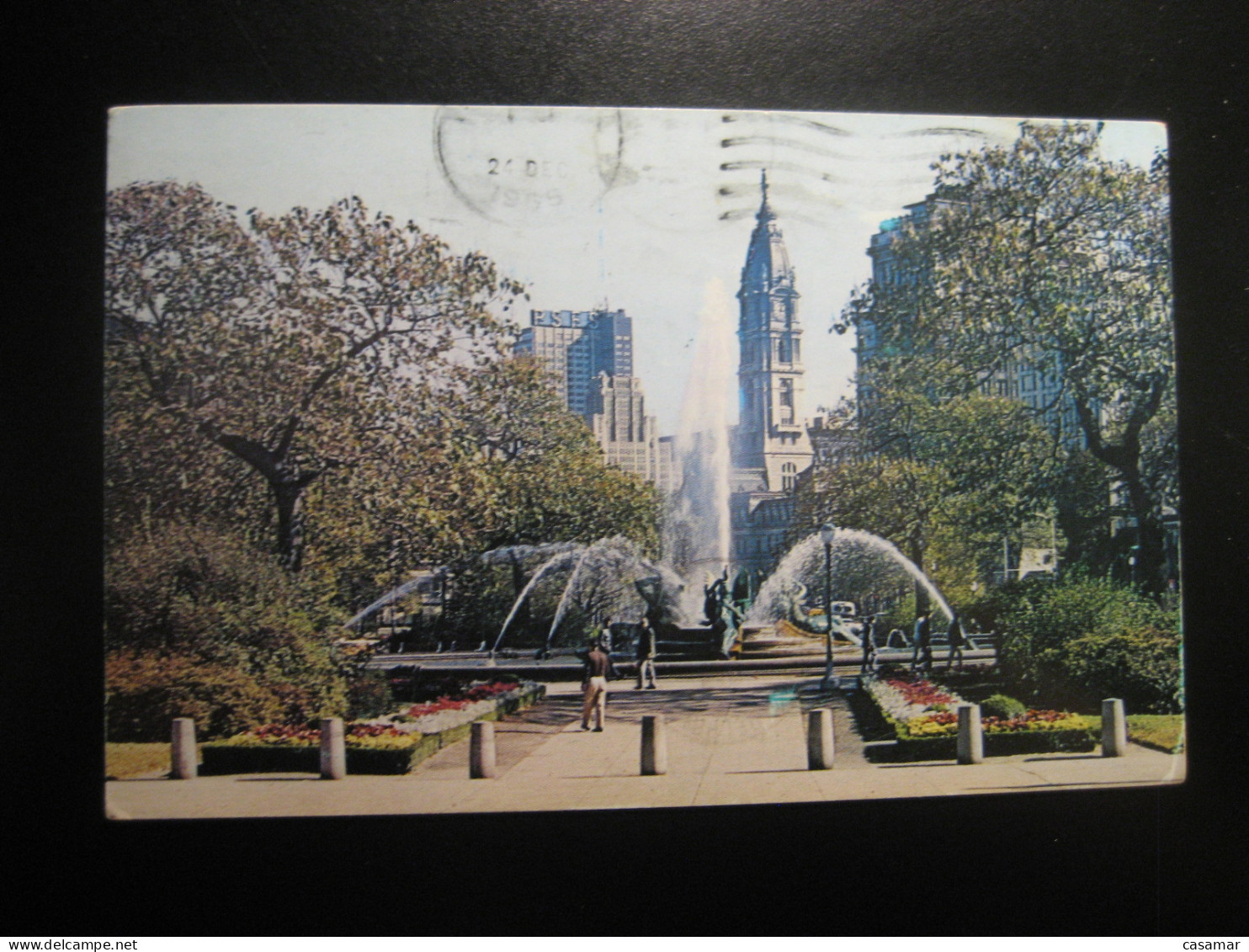 PHILADELPHIA Pennsylvania Logan Circle Fountain Cancel 1965 To Sweden Postcard USA - Philadelphia