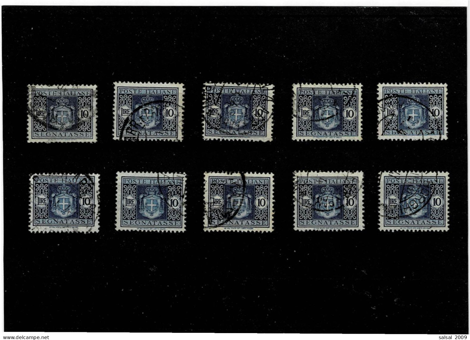 ITALIA ,LUOGOTENENZA ,"Segnatasse" ,con Filigrana Ruota ,10L.azzurro ,10 Pezzi Usati ,qualita Ottima - Postage Due