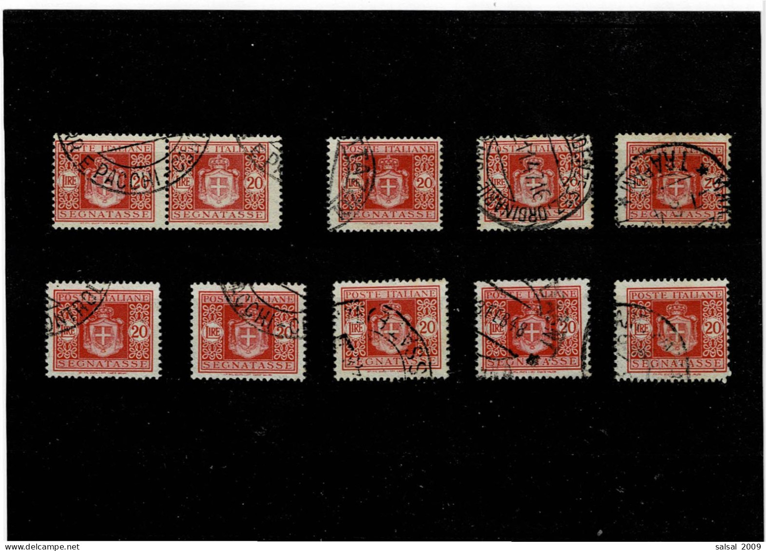 ITALIA ,LUOGOTENENZA ,"Segnatasse" ,con Filigrana Ruota ,20L.carminio ,10 Pezzi Usati ,qualita Ottima - Postage Due