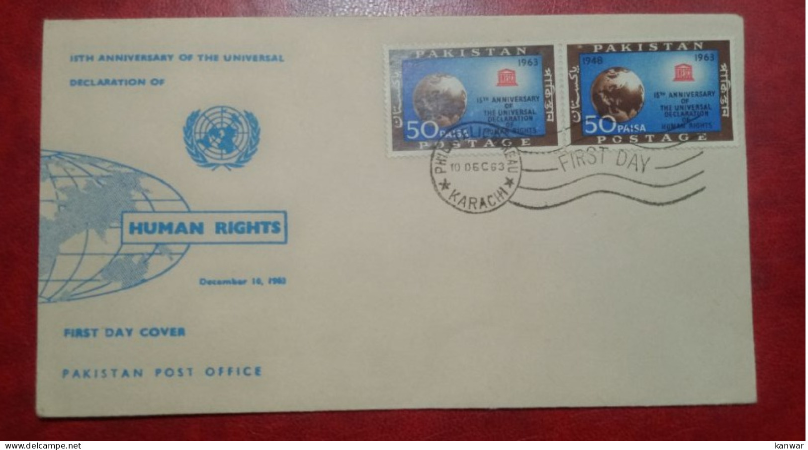 1963 PAKISTAN FDC COVER WITH STAMPS 15TH ANNIVERSARY OF THE UNIVERSAL DECLERATION OF HUMAN RIGHTS - Pakistan