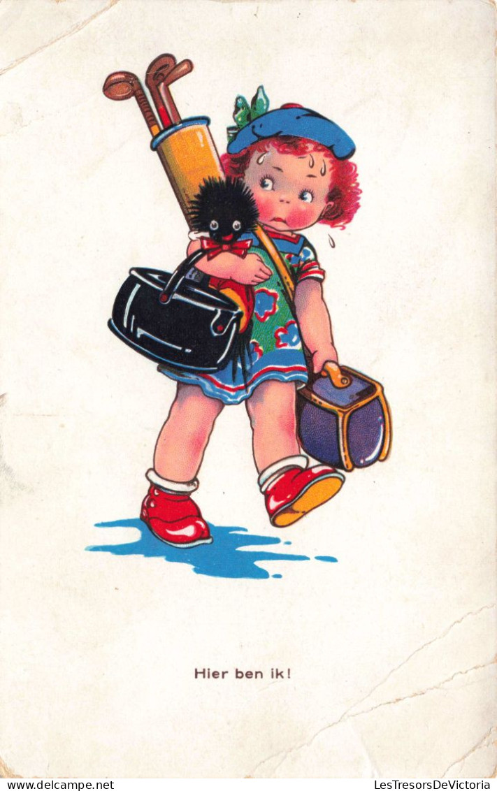 ENFANTS - Dessins D'enfants - Petite Fille - Hier Ben Ik - Colorisé - Carte Postale Ancienne - Children's Drawings