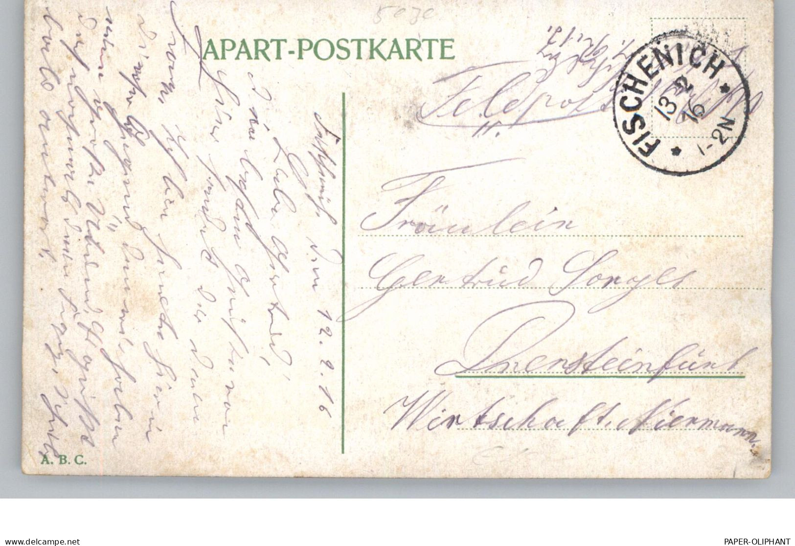 5030 HÜRTH - FISCHENICH, Postgeschichte, Einkreisstempel 1916, Feldpost - Huerth