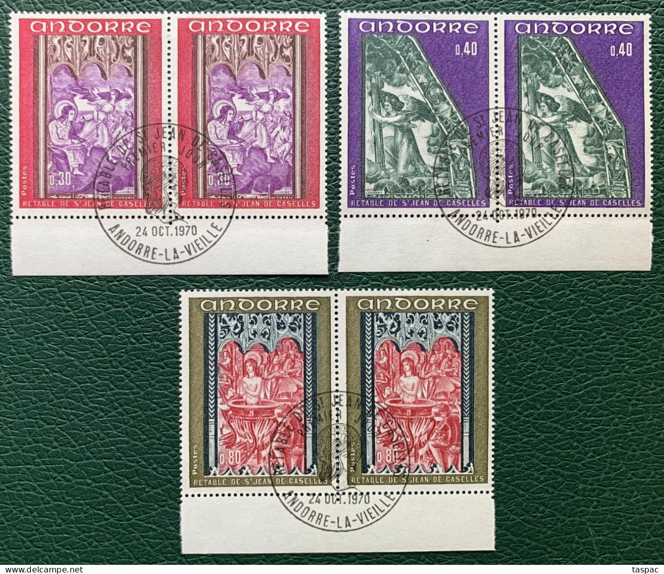 French Andorra 1970 Mi# 226-228 Used - Set In Pairs - The Revelation / Frescoes From The Altar Of St. John, Caselles - Gebruikt