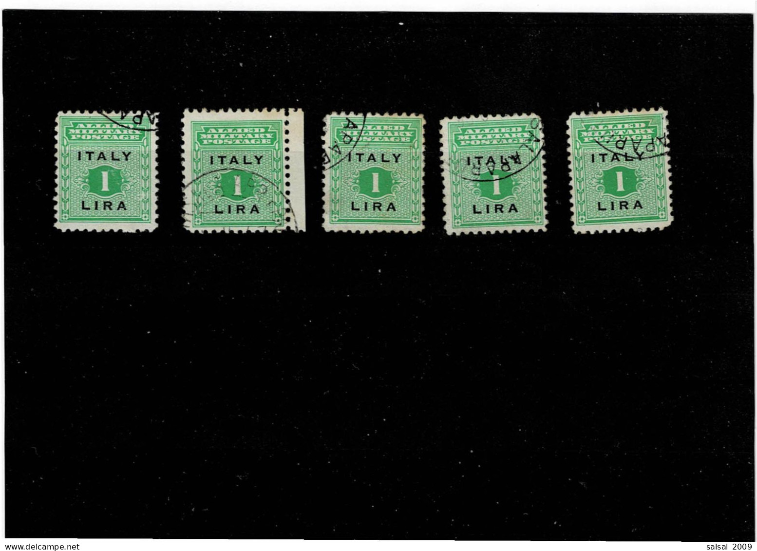 ITALIA ,Occupazione- Anglo Americana ,SICILIA ,1L. Verde E Nero ,5 Pezzi Con Annulli Postumi ,qualita Buona - Anglo-Amerik. Bez.: Sicilë