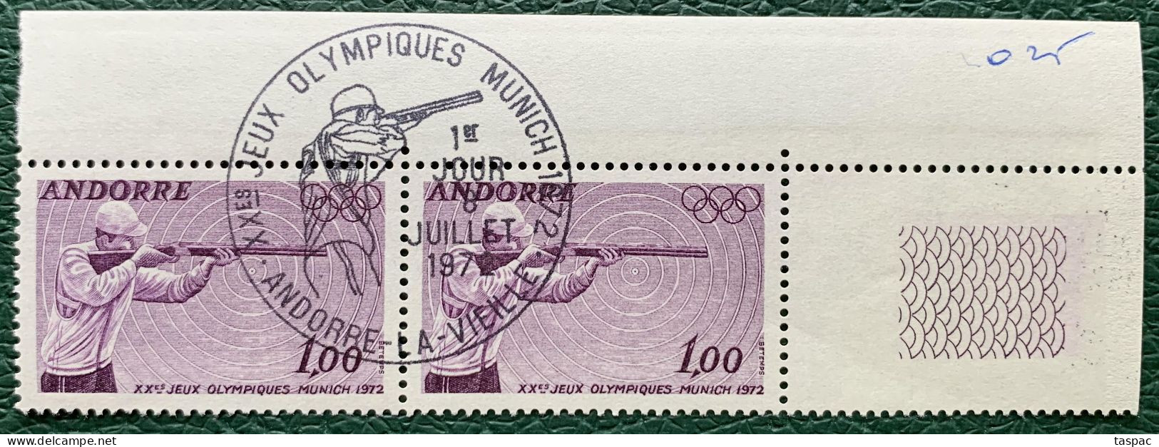 French Andorra 1972 Mi# 241 Used - Pair - 20th Olympic Games, Munich / Shooting - Oblitérés