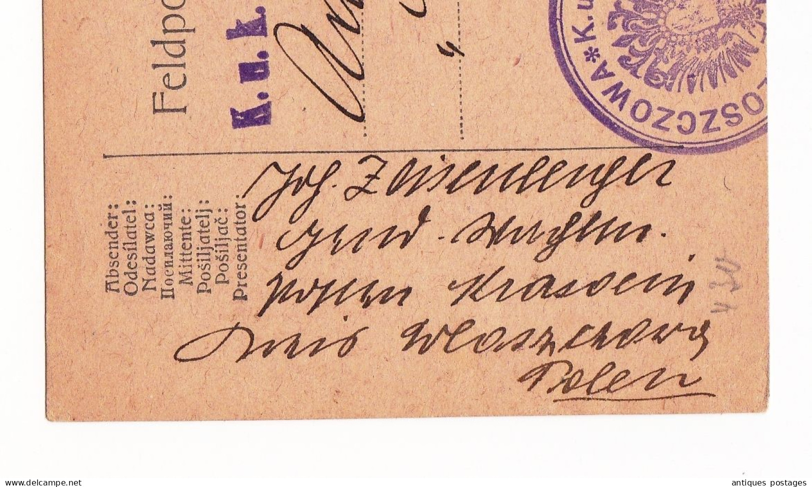 WW1 Włoszczowa 1916 Kreiskommando Polen Poland Militarzensur Etappenpostant Grazer Tagespost Graz - Feldpost (franchigia Postale)