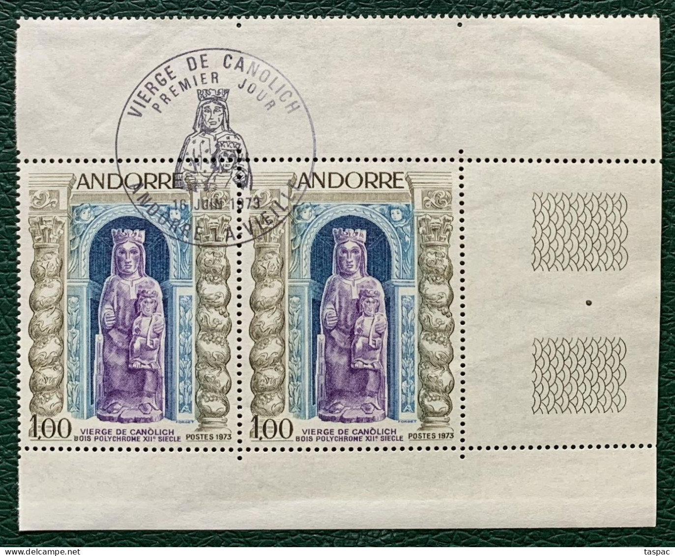 French Andorra 1972 Mi# 249 Used - Pair - Virgin Of Canolich - Gebraucht