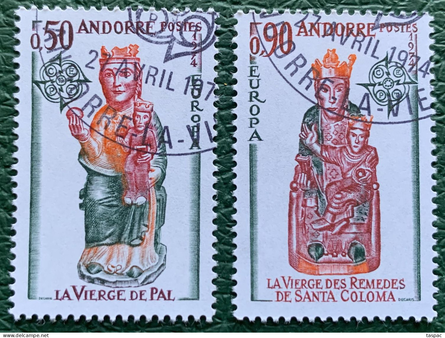 French Andorra 1974 Mi# 258-259 Used - Europa / Sculptures / Madonna - Gebruikt