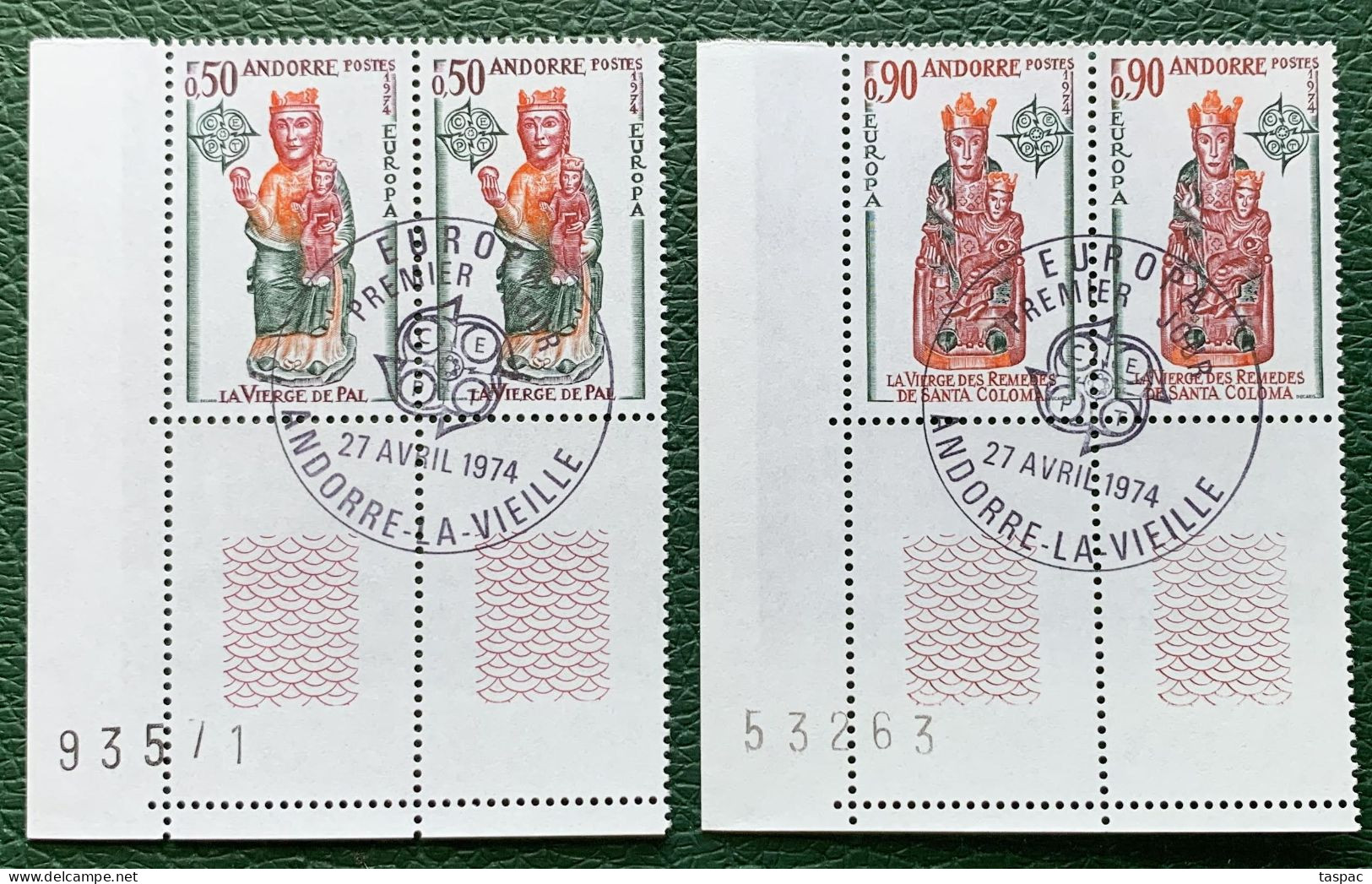 French Andorra 1974 Mi# 258-259 Used - Set In Pairs - Europa / Sculptures / Madonna - 1974