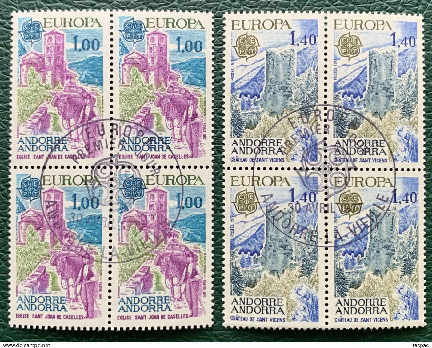 French Andorra 1977 Mi# 282-283 Used - Set In Bloks Of 4 - Europa / Landscapes - 1977