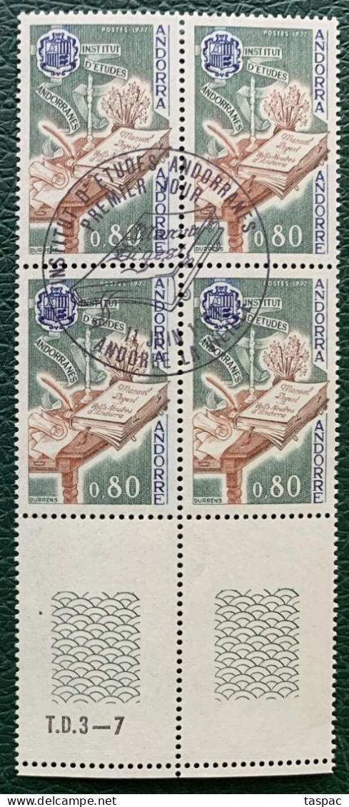 French Andorra 1977 Mi# 284 Used - Block Of 4 - Establishment Of Institute Of Andorran Studies - Used Stamps