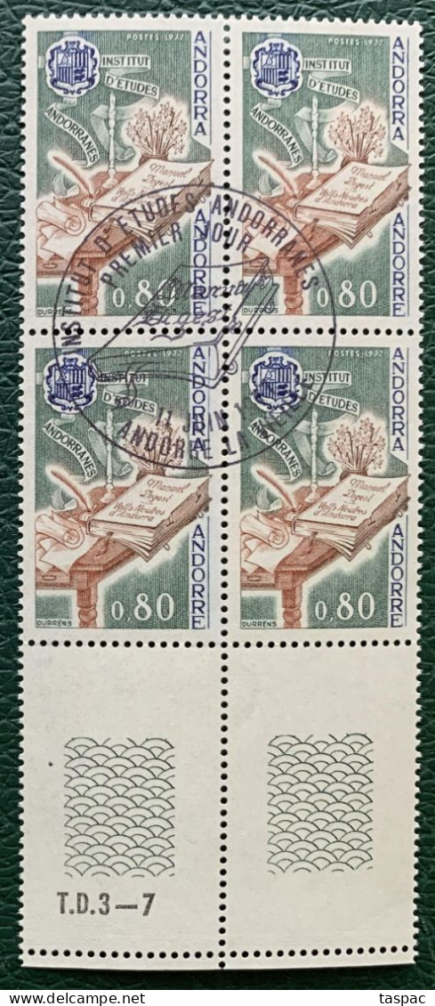 French Andorra 1977 Mi# 284 Used - Block Of 4 - Establishment Of Institute Of Andorran Studies - Usados