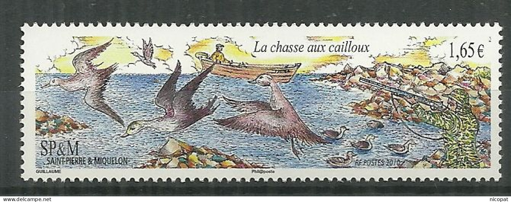 SAINT PIERRE ET MIQUELON MNH ** 984 La Chasse Aux Cailloux Chasseurs Fusil Barque Oiseau Oiseaux Bird - Unused Stamps