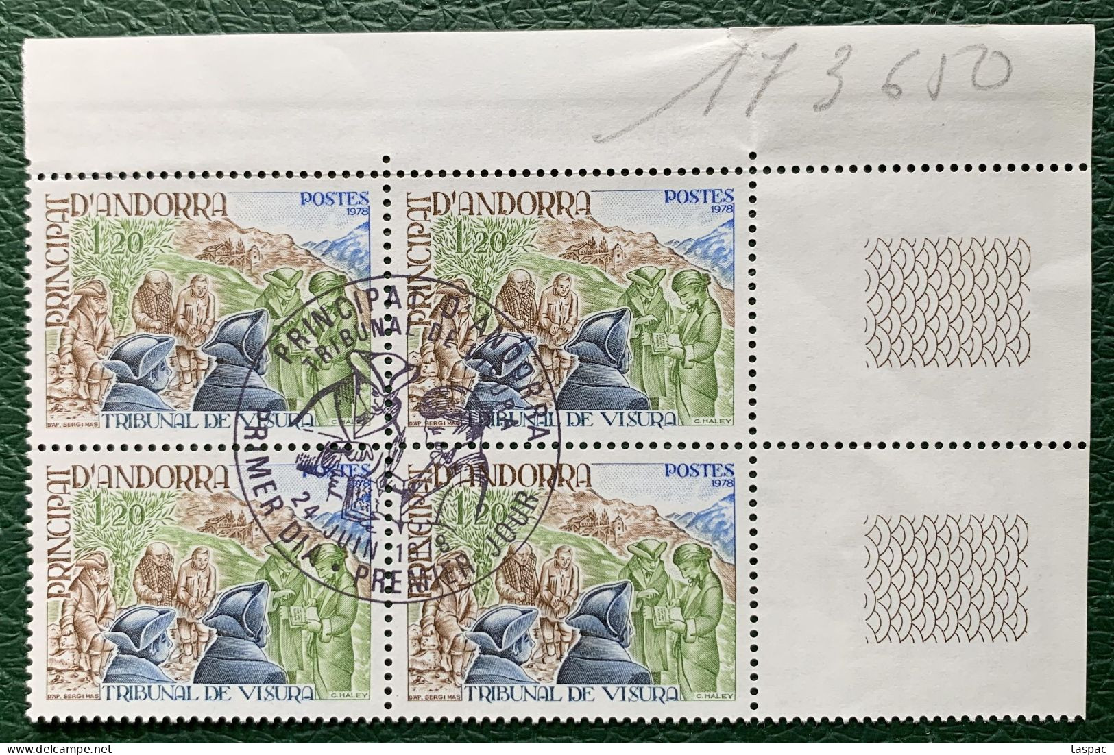 French Andorra 1978 Mi# 293 Used - Block Of 4 - Visura Tribunal - Oblitérés