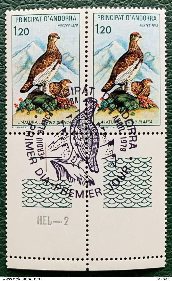 French Andorra 1979 Mi# 296 Used - Pair - Nature Protection / White Partridges - Used Stamps