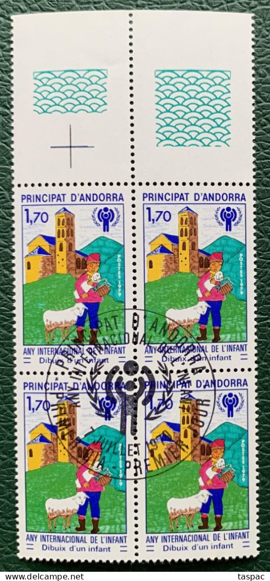 French Andorra 1979 Mi# 300 Used - Block Of 4 - International Year Of The Child - Usati