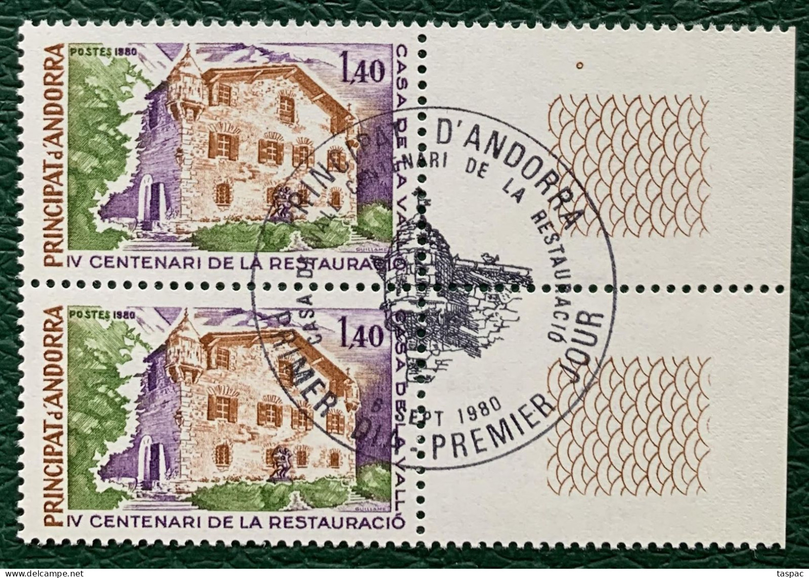 French Andorra 1980 Mi# 310 Used - Pair - De La Vall House, 400th Anniversary Of Restoration - Used Stamps