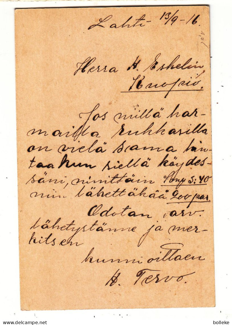 Finlande - Carte Postale De 1916 - Entier Postal - Oblit Lahti - Exp Vers Kuopio - - Briefe U. Dokumente