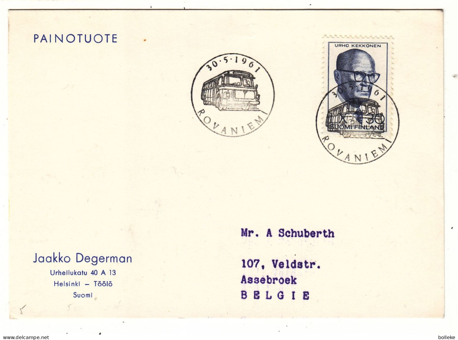 Finlande - Carte Postale De 1961 - Oblit Rovaniemi - Bus - Président - - Brieven En Documenten