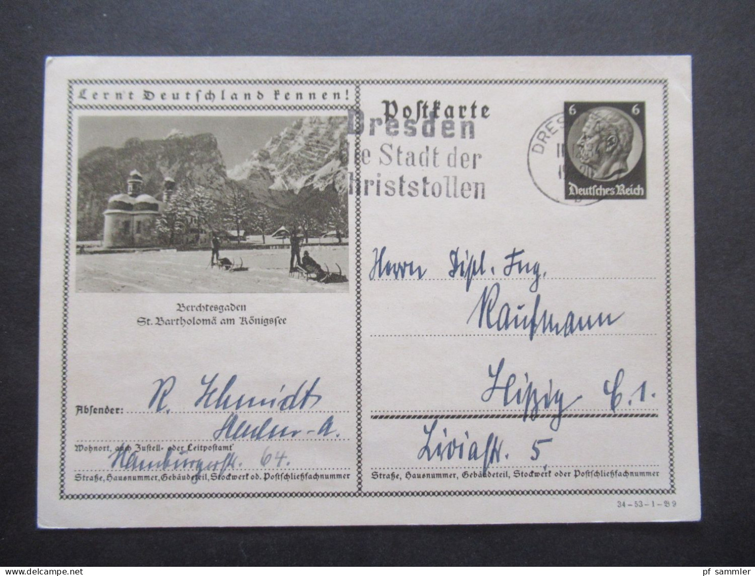 3.Reich 11.12.1934 MS Dresden Die Stadt Der Christstollen GA Lernt Deutschland Kennen Berchtesgaden - Tarjetas