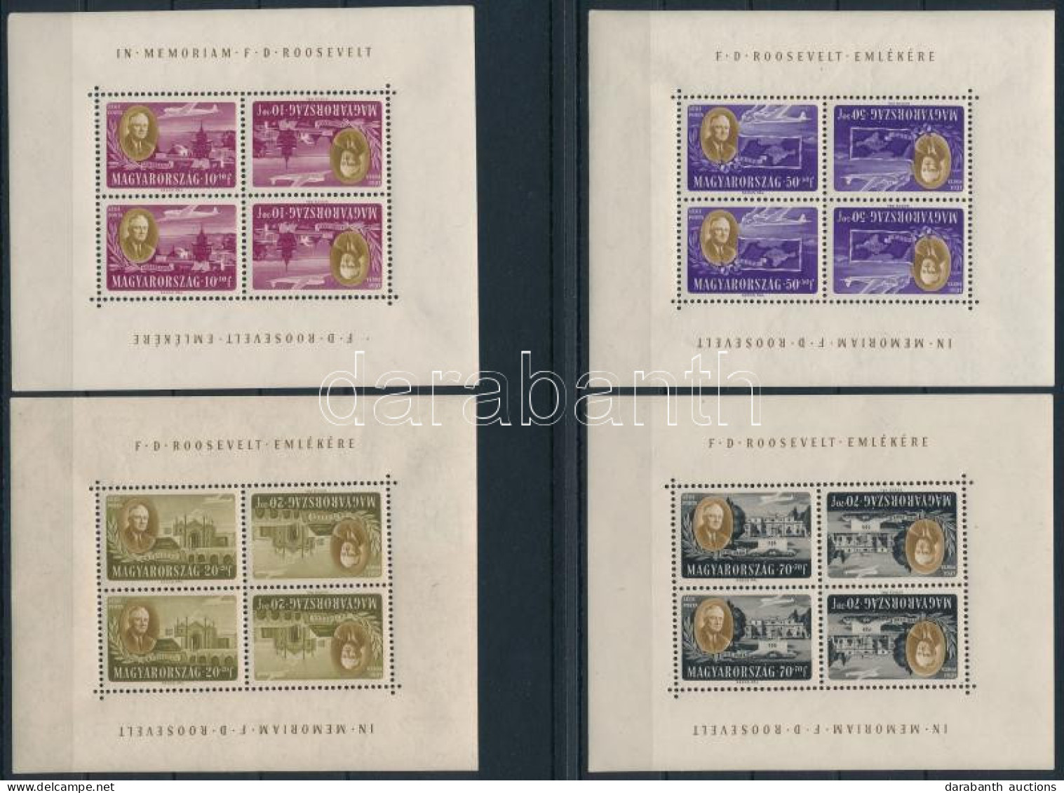 ** 1947 Roosevelt Fordított Képállású Négyes Kisívsor (180.000) (szokásos Apró Ráncok) / Mi 985-992 Inverted Mini Sheets - Sonstige & Ohne Zuordnung