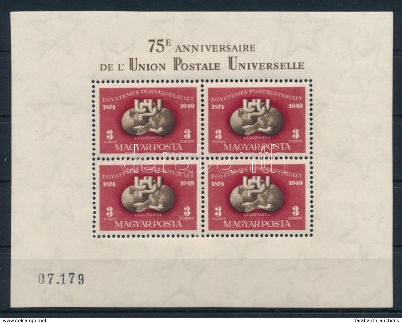 ** 1950 UPU Blokk (180.000) (apró Ráncok / Minor Creases) - Other & Unclassified
