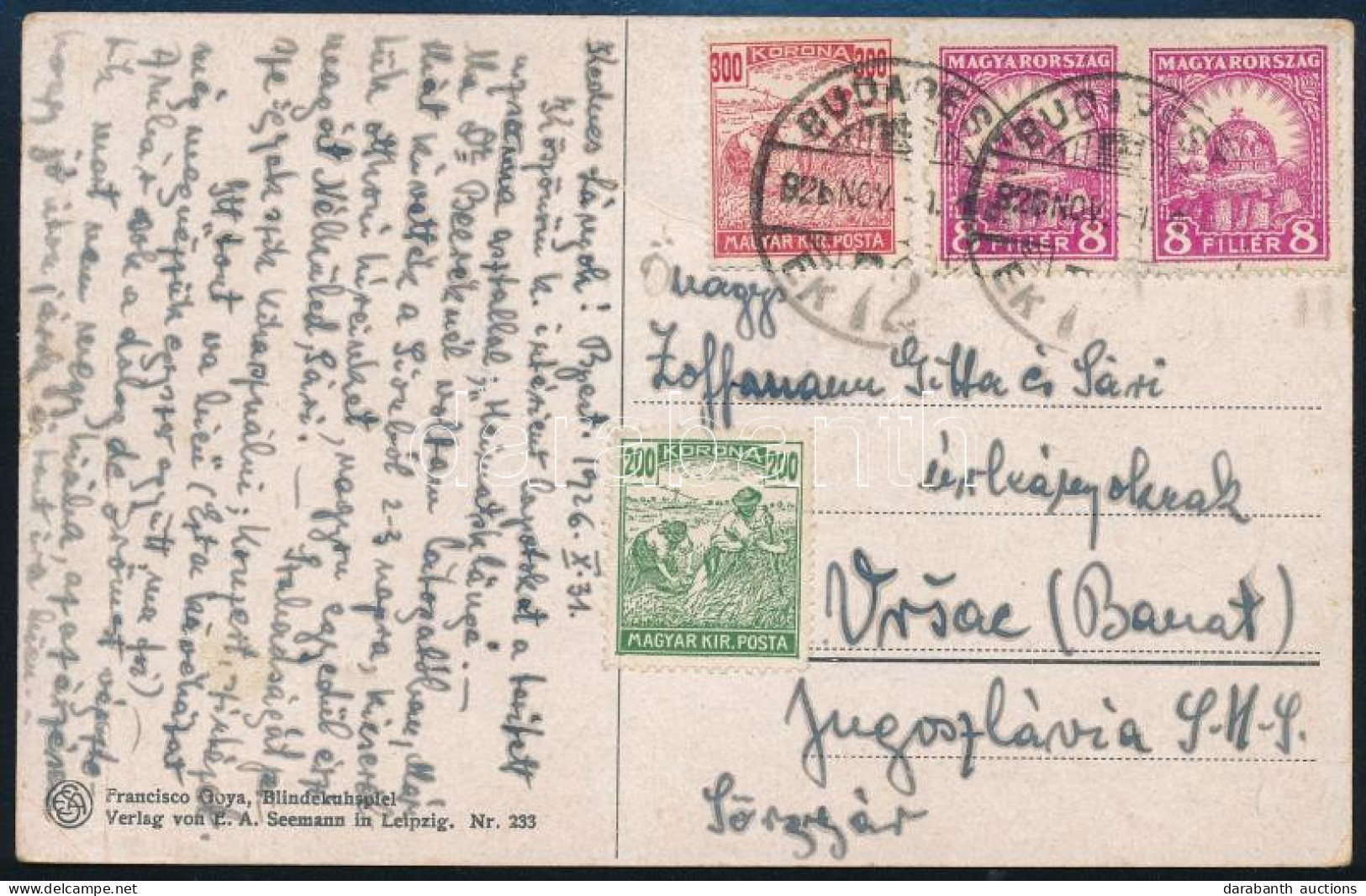 1926 Képeslap Jugoszláviába 3 Színű 4 Bélyeges Vegyes Bérmentesítéssel - Other & Unclassified