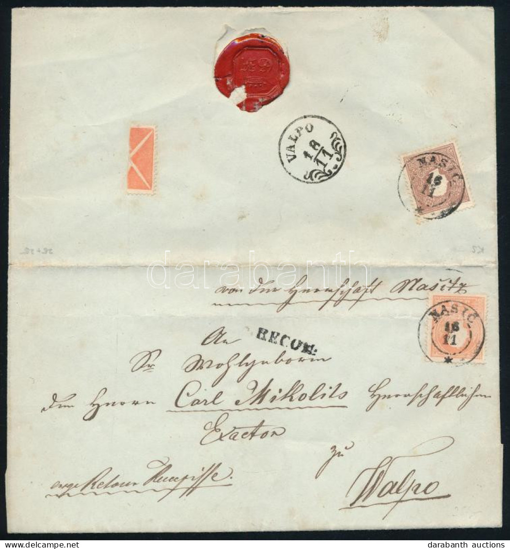 1860 5kr (hajtott) + A Hátoldalon 10kr + Piros Andráskereszt Darabja Tértivevényes Ajánlott Levélen "NASIC" - "VALPO" - Andere & Zonder Classificatie