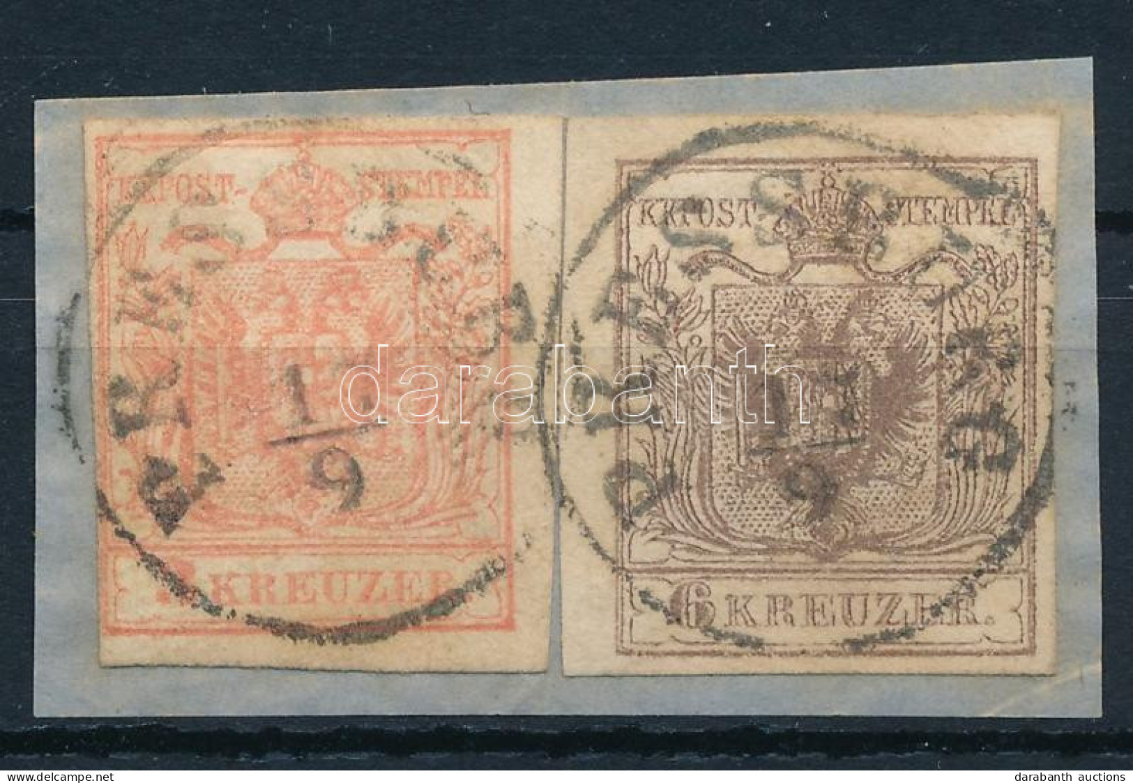 1850 3kr + 6kr Kivágáson, Utóbbi Látványosan üreges Nyomat "PRESSBURG" - Other & Unclassified