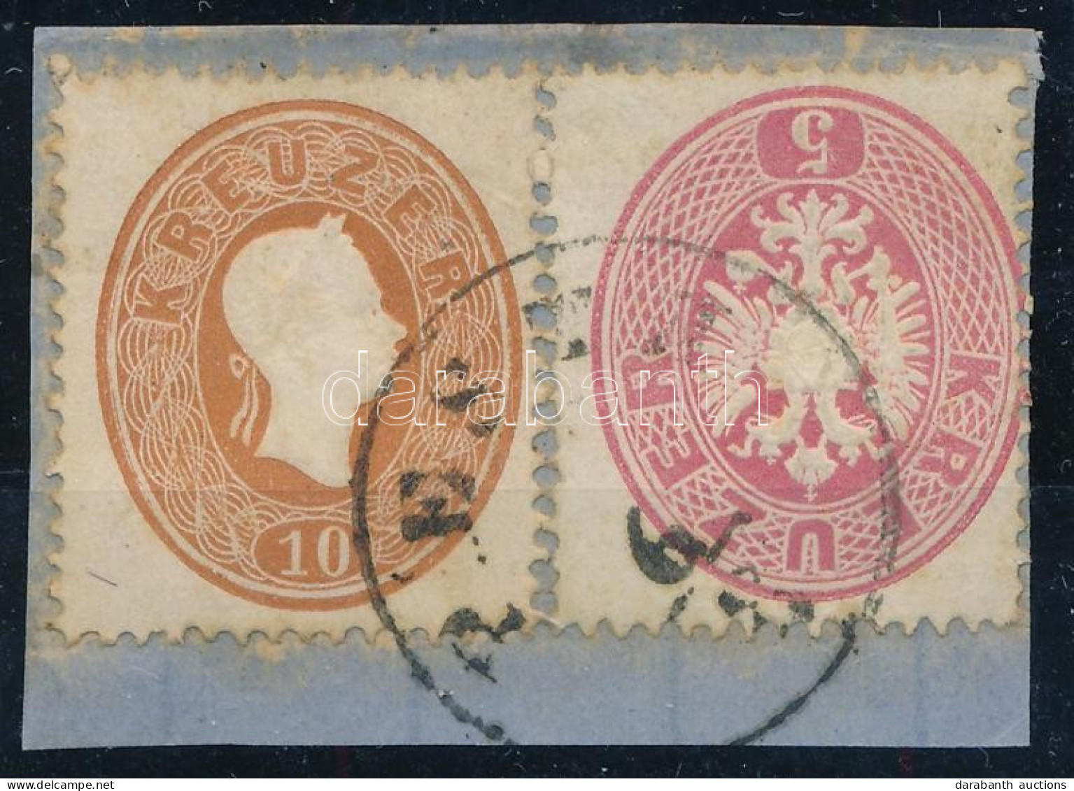 1861 10kr + 1863 5kr Vegyes Bérmentesítés Kivágáson "PESTH" - Sonstige & Ohne Zuordnung