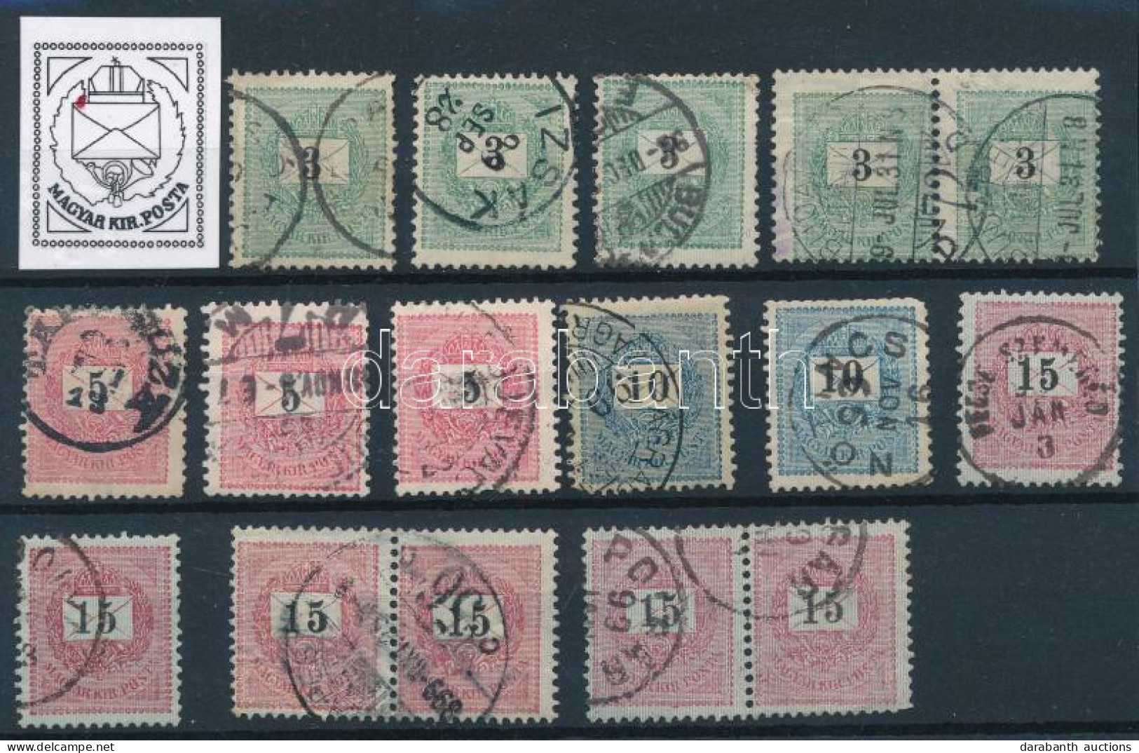 O 1898 5 X 3kr, 3 X 5kr, 2 X 10kr, 6 X 15kr Azonos Lemezhibával: Kitörés Javítás A Boríték Bal Felső Sarkánál Folttal - Other & Unclassified