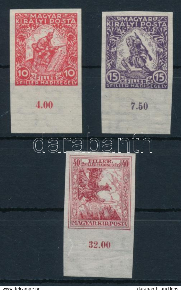 ** 1916 Hadisegély III. Vágott ívszéli Sor (12.000) / Mi 183-185 Imperforate Margin Set - Other & Unclassified