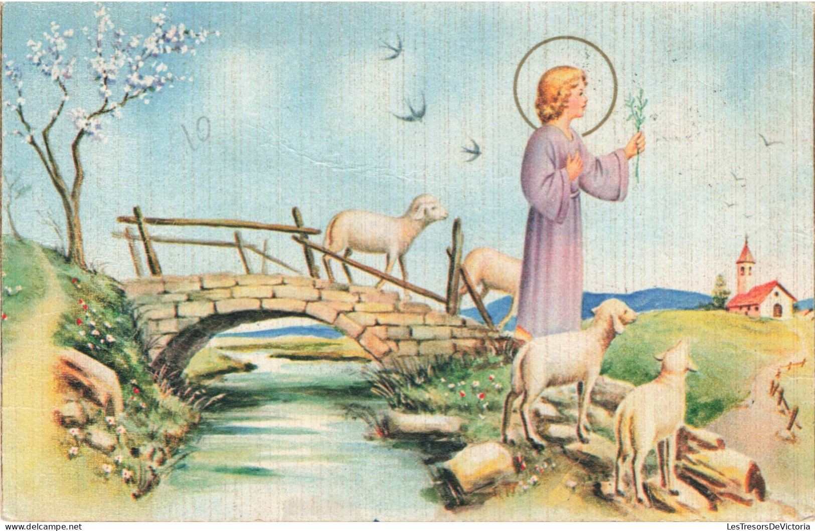 ENFANTS - Dessins D'enfants - Moutons - Église - Colorisé - Carte Postale Ancienne - Kinder-Zeichnungen