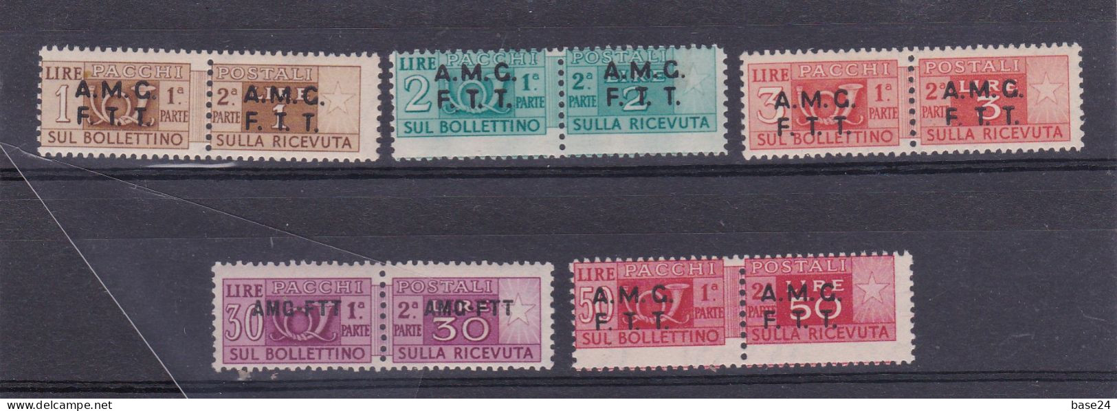 1947 Italia Italy Trieste A PACCHI POSTALI  PARCEL POST 5 Valori: 1, 2, 3, 30, 50 Lire MNH** Gomma Bicolore - Postpaketen/concessie