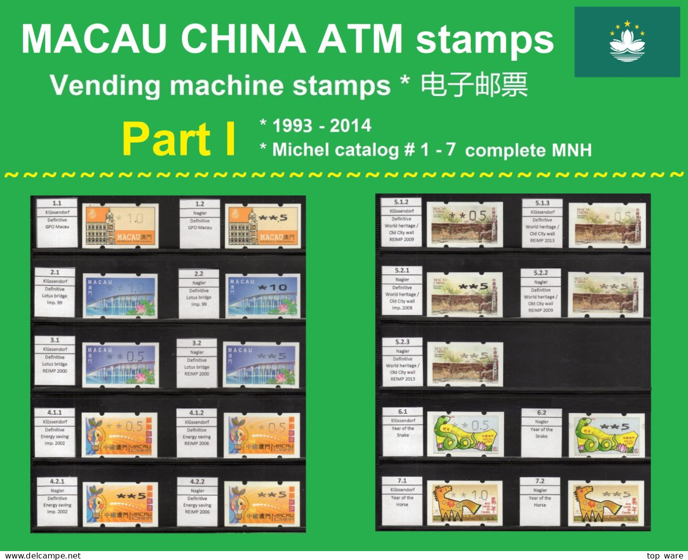 Macau China ATM Sammlung Part I / 1993-2014 MNH / Klussendorf Nagler Frama CVP Automatenmarken - Distributors