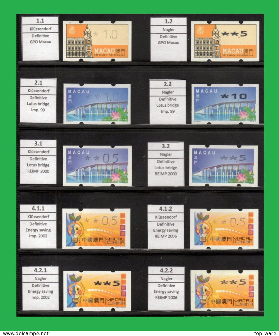 Macau China ATM Sammlung Part I / 1993-2014 MNH / Klussendorf Nagler Frama CVP Automatenmarken - Distributors