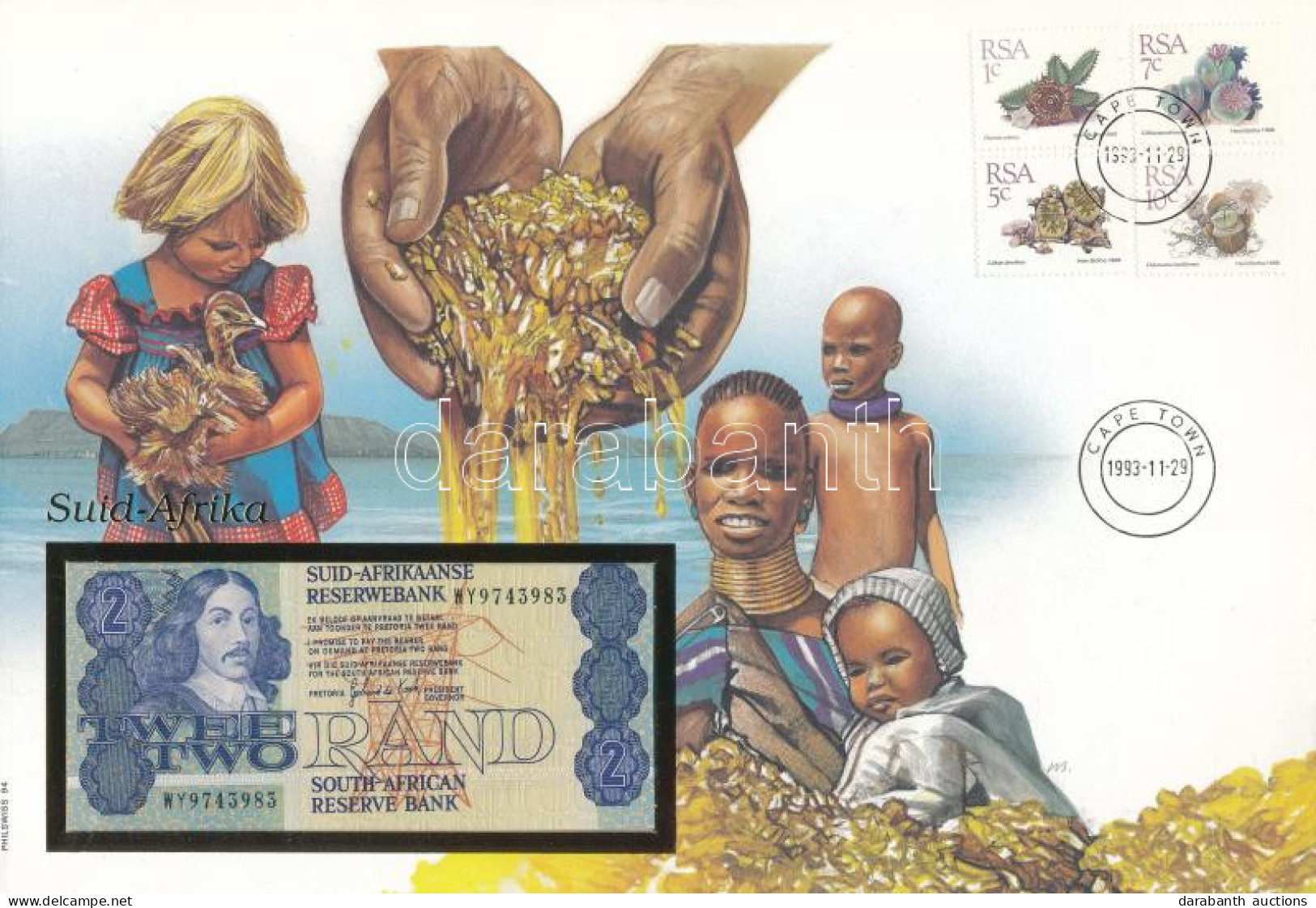 Dél-Afrika DN (1990) 2R Felbélyegzett Borítékban, Bélyegzéssel T:UNC South-Afrika ND (1990) 2 Rand In Envelope With Stam - Non Classés