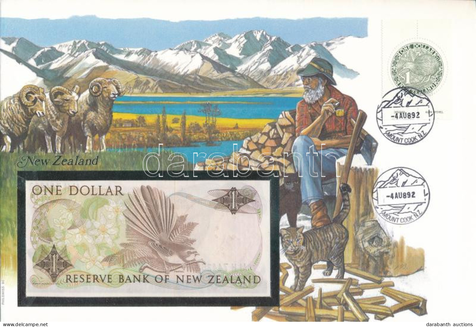 Új-Zéland 1985-1989. 1$ Borítékban, Alkalmi Bélyeggel és Bélyegzéssel T:UNC New Zealand 1985-1989. 1 Dollar In Envelope  - Sin Clasificación