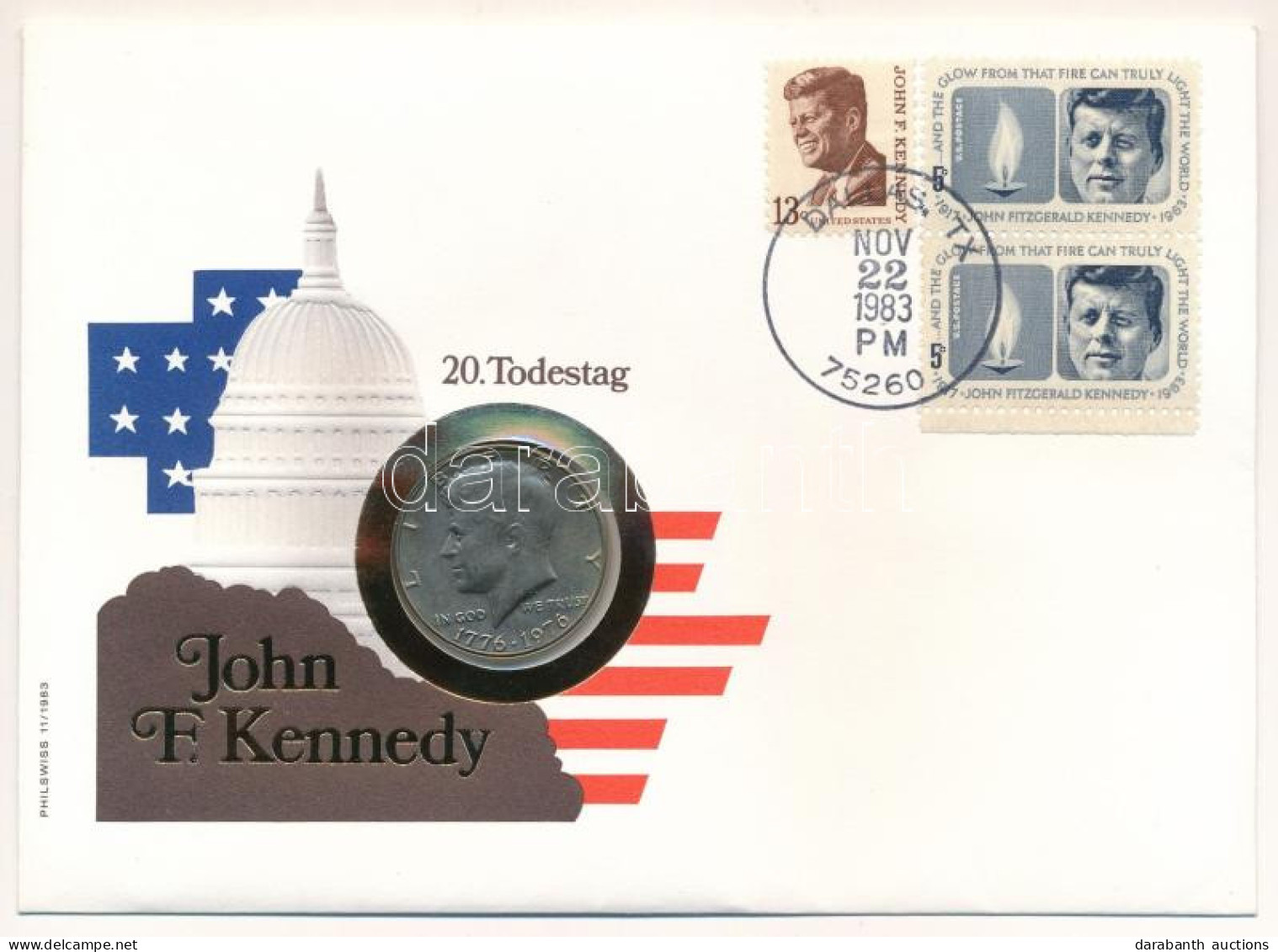 Amerikai Egyesült Államok 1976. 1/2$ Cu-Ni "Kennedy" Bélyeges Borítékban, Bélyeggel és Bélyegzéssel T:AU  USA 1976. 1/2  - Non Classificati