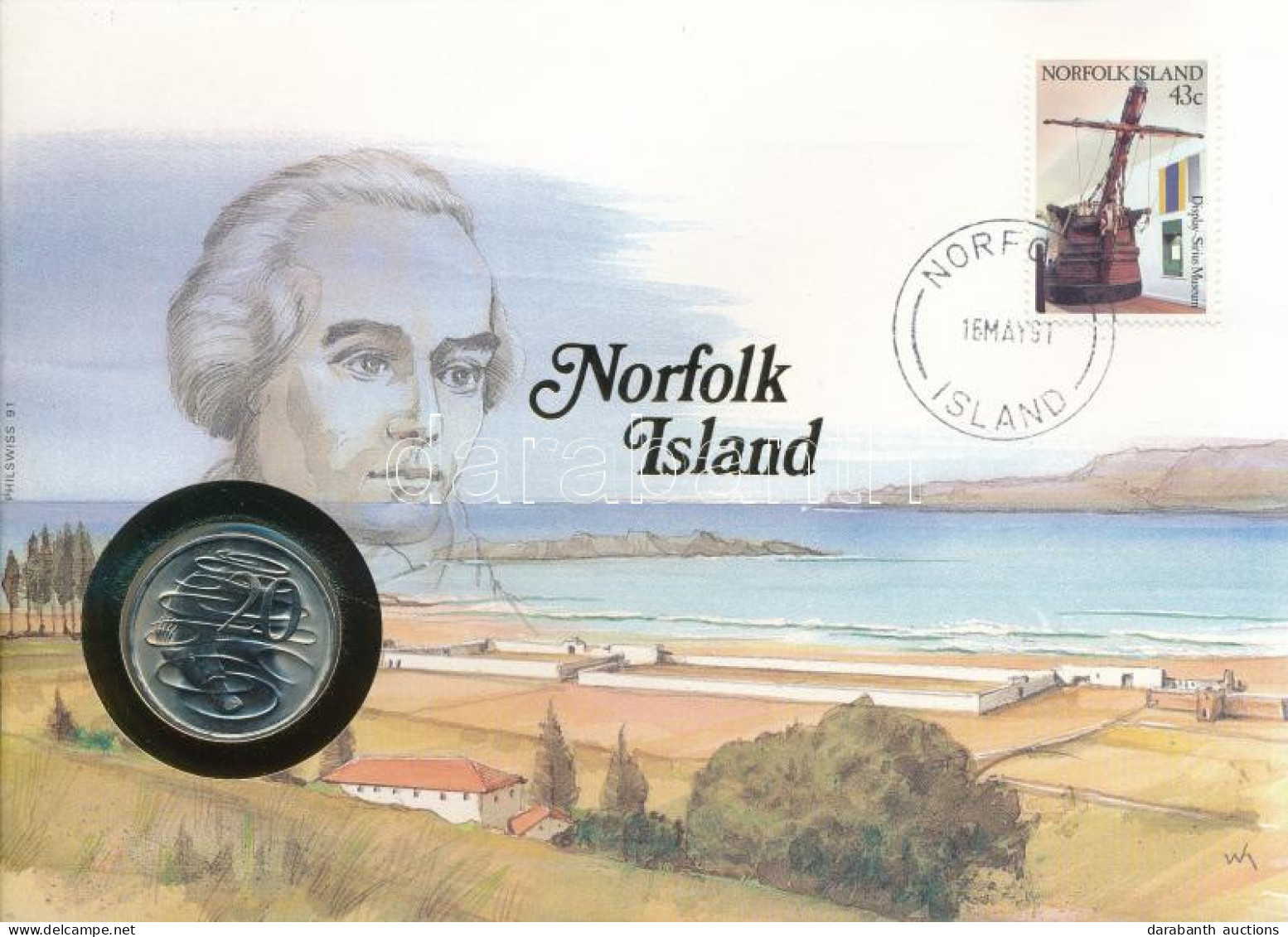 Ausztrália 1981. 20p Cu-Ni "II. Erzsébet", Norfolk-sziget Felbélyegzett Borítékban, Bélyegzéssel, Német Nyelvű Leírással - Non Classificati