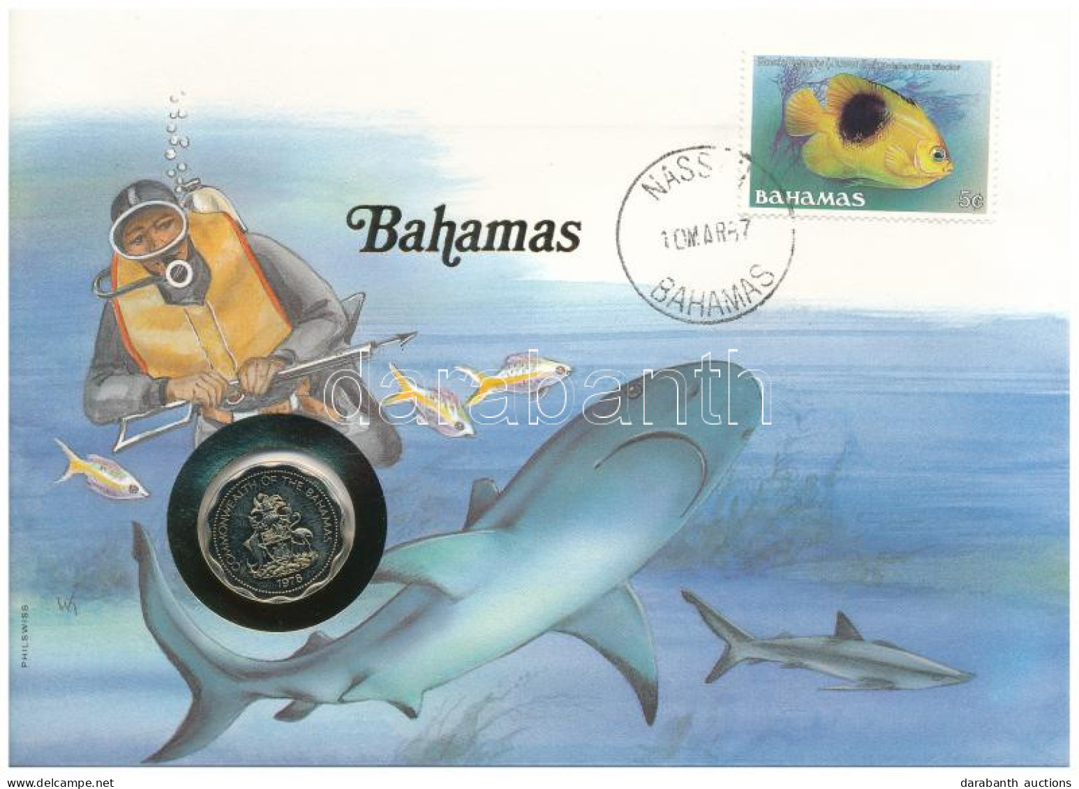 Bahamák 1978. 10c Felbélyegzett Borítékban, Bélyegzéssel, Német Nyelvű Leírással T:UNC  Bahamas 1978. 10 Cents In Envelo - Non Classificati