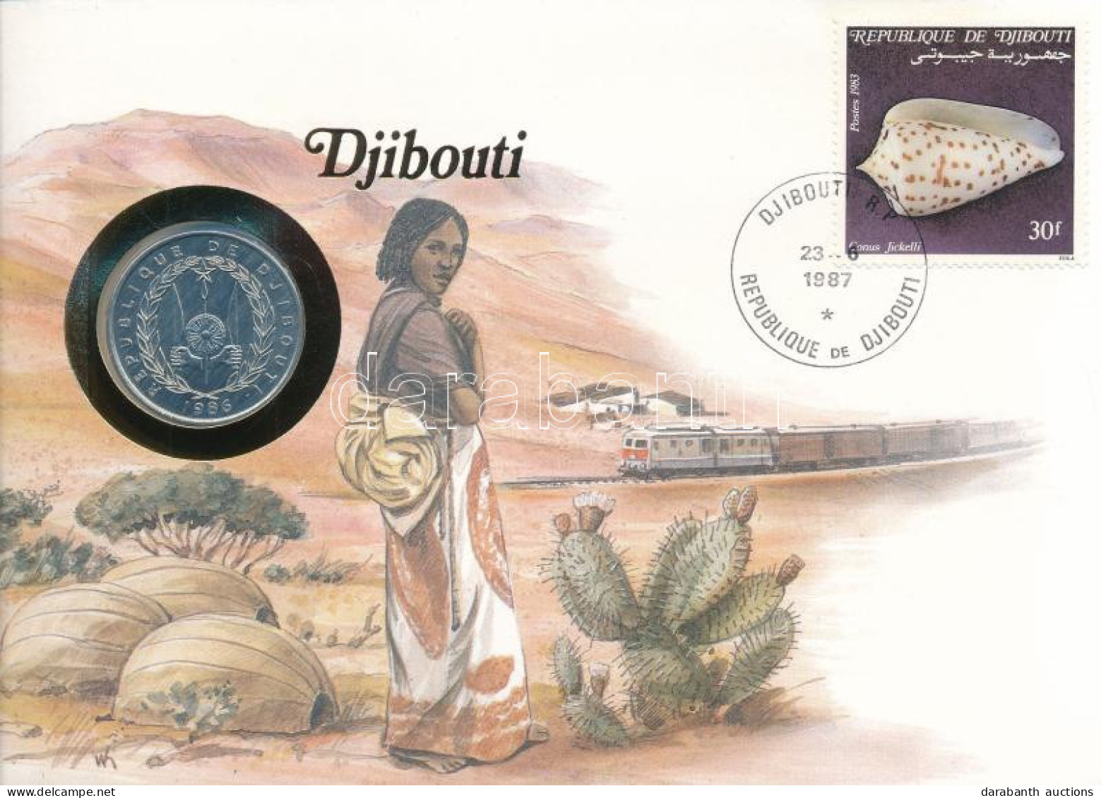 Dzsibuti 1986. 5Fr Al érme Felbélyegzett Borítékban, Bélyegzéssel, Német Nyelvű Tájékoztatóval T:AU Djibouti 1986. 5 Fra - Unclassified
