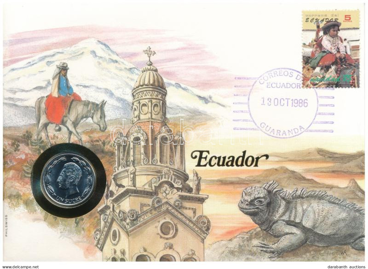 Ecuador 1985. 1S Felbélyegzett Borítékban, Bélyegzéssel, Német Nyelvű Leírással T:UNC  Ecuador 1985. 1 Sucre In Envelope - Non Classificati