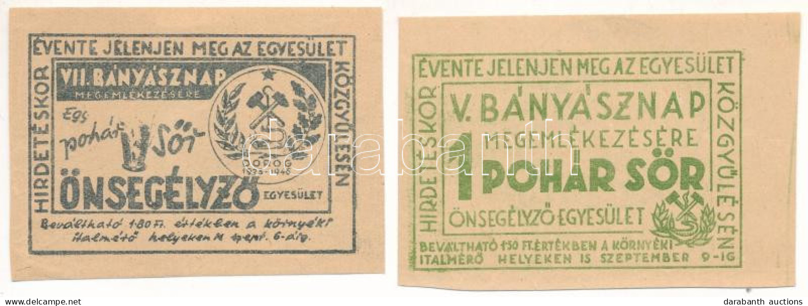 Dorog 1955. "Dorogi Bányászok Önsegélyező Egylete - V. Bányásznap" Sör Kupon 1,50Ft értékben, Hátoldalán Bélyegzővel + 1 - Ohne Zuordnung